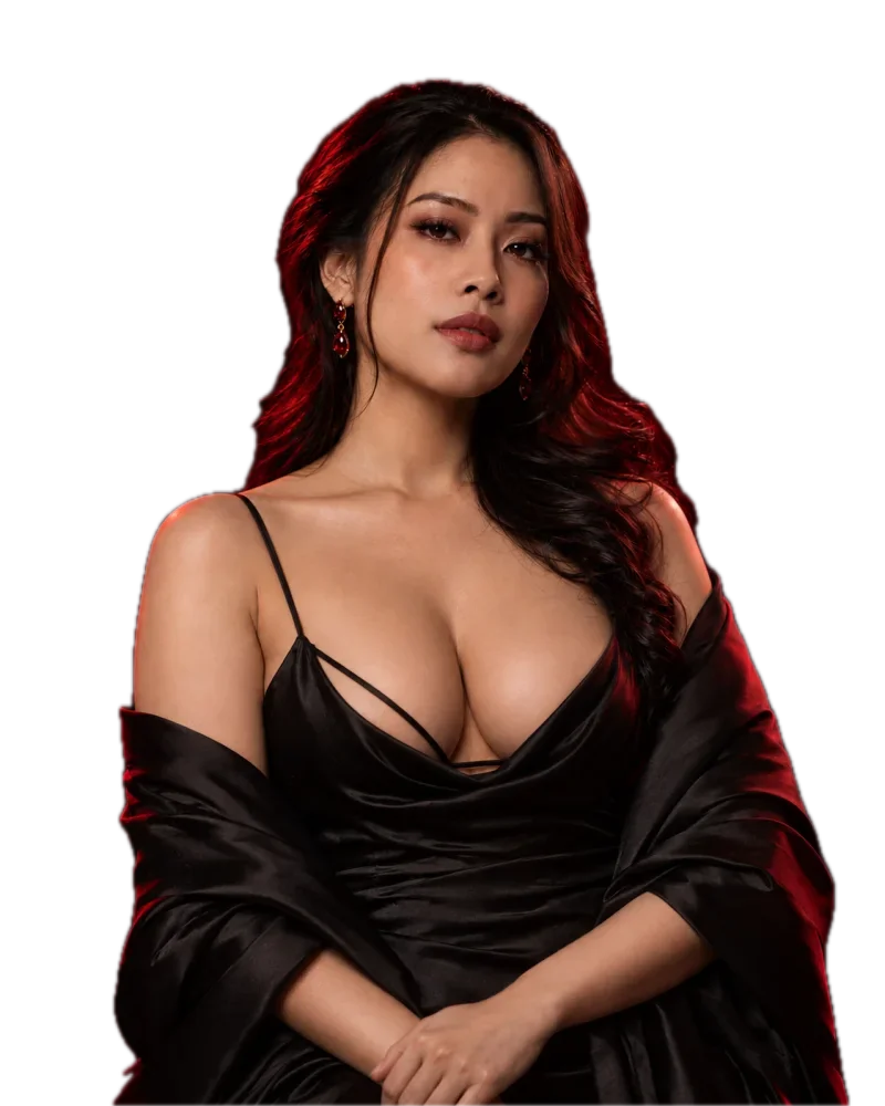 AI-generated portrait of a woman in a satin slip with folded hands